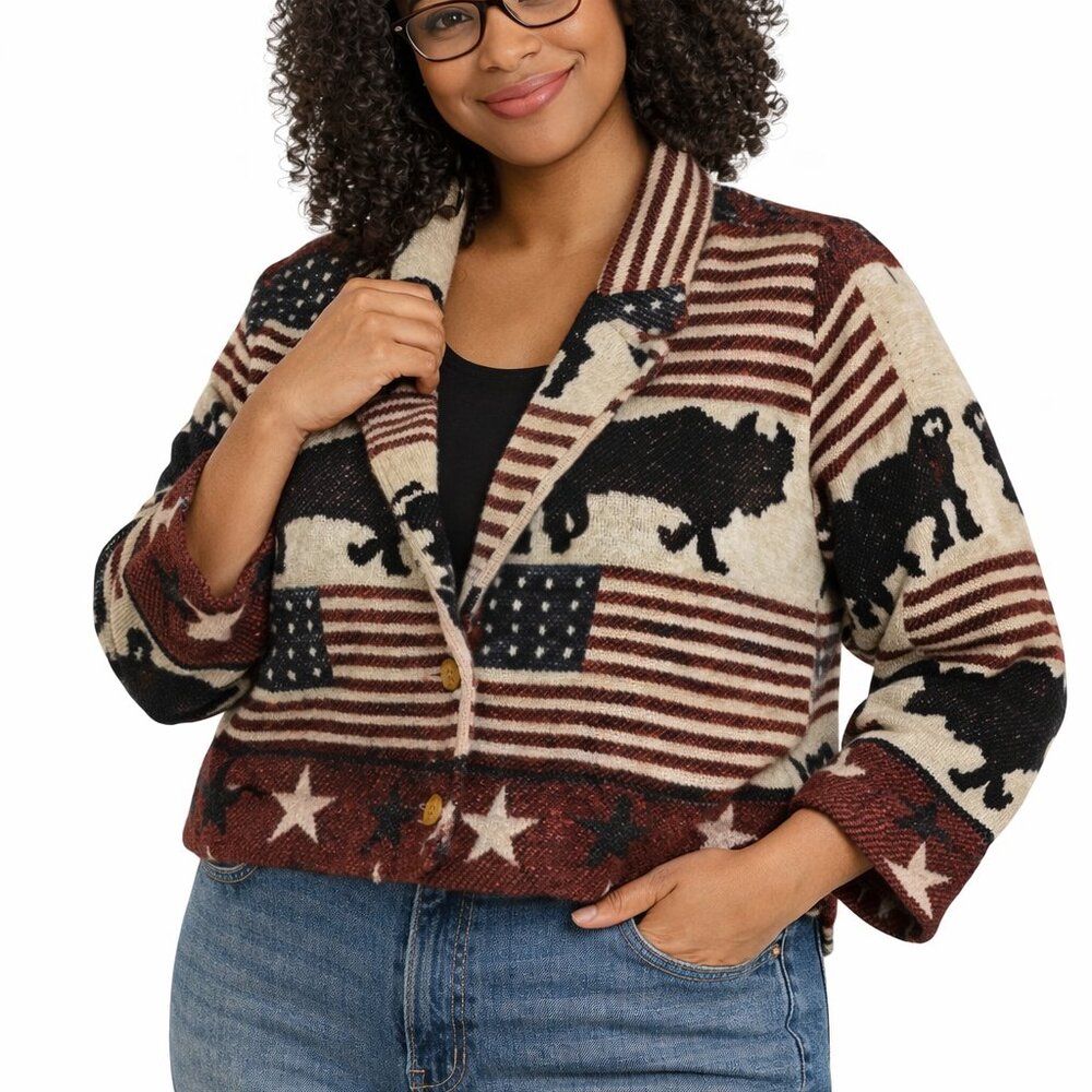 Tantrums American Flag Buffalo Stars Western Jacket Womens Size Medium Red Blue